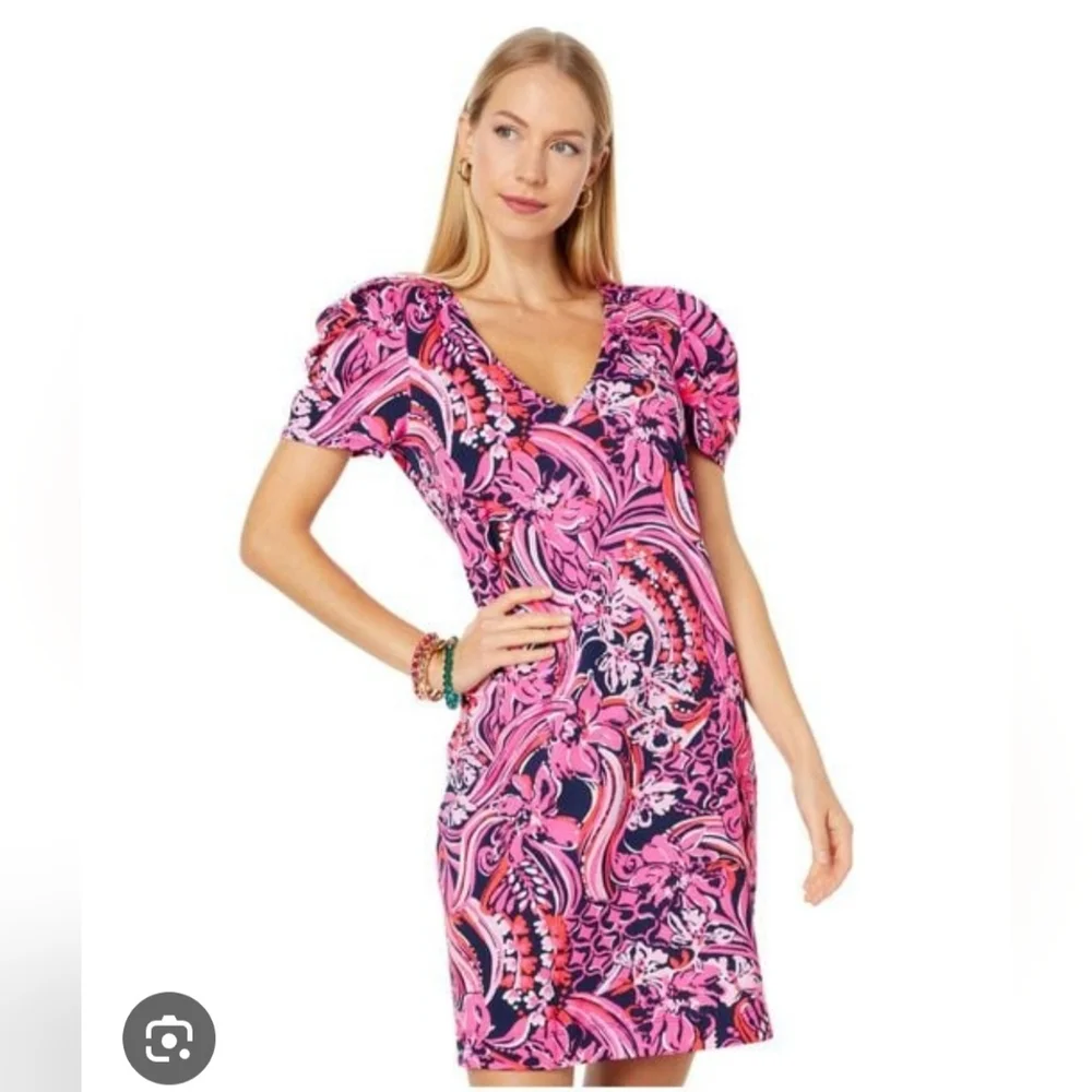 Lilly Pulitzer Vibrant Pink and Navy Midi Dress - Picture 1 of 7